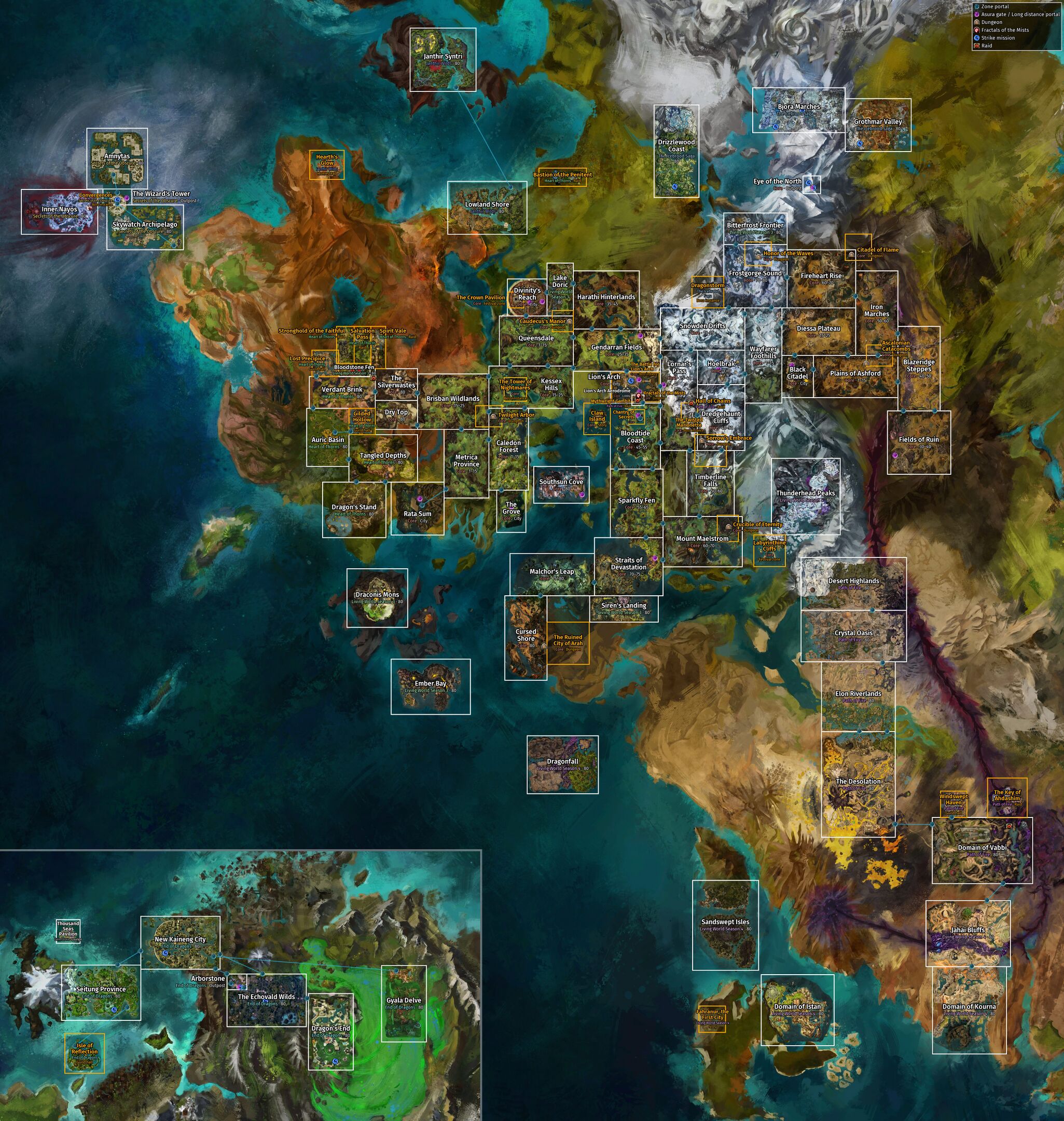 Guild Wars 2 carte du monde en 2025